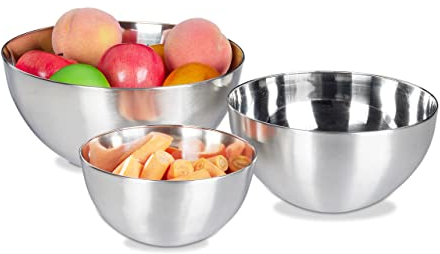 Relaxdays 10024732 Set 3 mélangeurs en INOX, Cuisine Saladier, Bol différentes Tailles Accessoire empilable, argenté