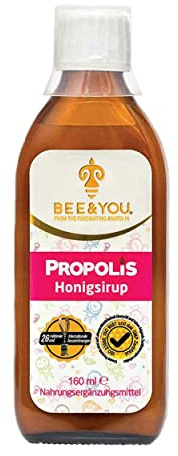 BEE&YOU Propolis Honigsirup, für Kinder mit Vitamin-C, Nahrungsergänzungsmittel für Kinder, 100% natürlich und ohne Zusatzstoffe, 33 internat. Auszeichnungen, 12 Zertifikate, Glutenfrei, ohne Zucker