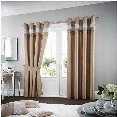 GC GAVENO CAVAILIA oxy Listas para Usar con Ojales, 100% poliéster, Cortina de Lujo con Anillos a Juego, Tratamiento de Ventana de fácil Cuidado, Beige, 90X90(Inch) Curtains