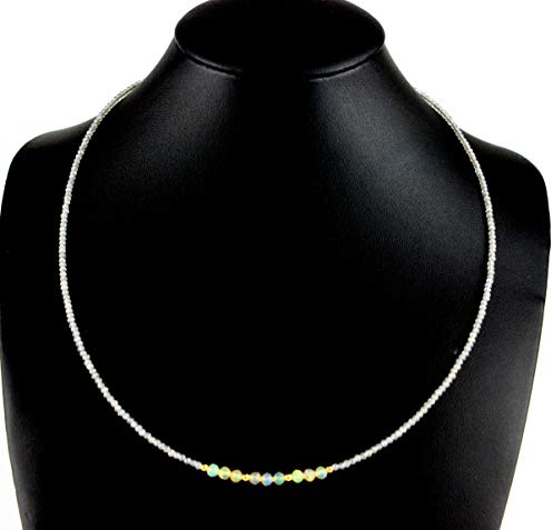 Labradorit Kette mit Welo Opal Edelstein Collier mit 925 Silber vergoldet