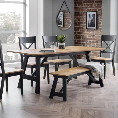 Julian Bowen Hockley Dining Table, Black/Oak | Modern Kitchen Table for Dining Room, 190cm Width, Seats up to 6 People, Rubberwood, Industrial 2 Tone Black & Oak Effect
