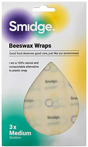 Smidge 3-Piece Medium Beeswax Wrap Set - Reusable Food Wraps, 100% Organic, Eco-Friendly Plastic Wrap Alternative, Honeycomb Pattern