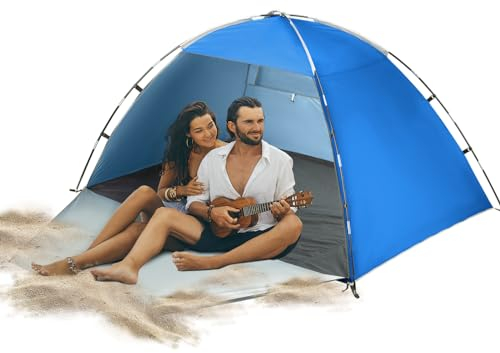 Forceatt Strandmuschel, Tragbar Extra Light Strandzelt, Sonnenschutz Strand, für 3-4 Personen, Mit Uv Schutz 50+, Einfache Installation, für Familie, Strand, Garten, Camping