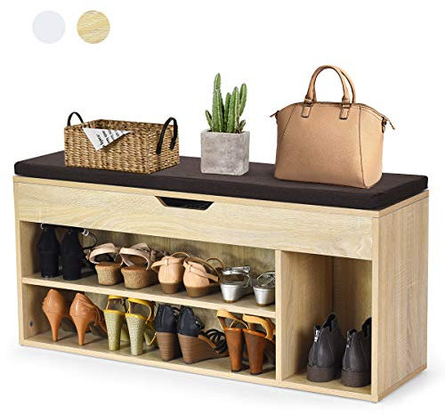 DREAMADE Schuhbank Sitzbank Holz, Schuhschrank mit abnehmbare Sitzfläche, 2 Schuhablage & Staurum, Schuhregal Schuhtruhe Mehrzweck Standregal für Flur Wohnzimmer Schlafzimmer, 103,5x48x30cm