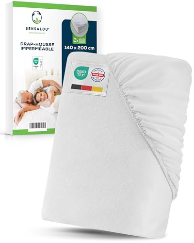 Sensalou 2er Pack Spannbettlaken Wasserdicht 140x200 cm Matratzenschutz | Inkontinenz Spannbetttuch Doppelbett & Jugendbett, kochfest bis 95 Grad, Baumwolle atmungsaktiv, für Matratzen bis 25 cm Höhe