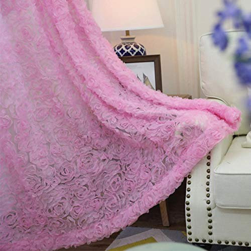 Pastoral Korean Creative White Lace 3D Rose Curtains Voile Custom Window Screens For Marriage Living Room Bedroom wp148-30,Pink,1pcs W100CM X H270CM