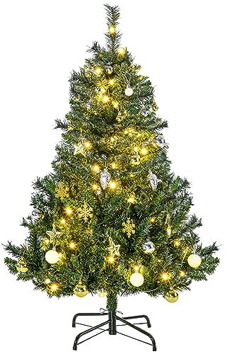 HOMCOM Künstlicher Weihnachtsbaum 120 cm künstlich Tannenbaum mit LED Beleuchtung, Kugeln, Christbaum mit 307 Spitzen, 4 Tannenzapfen, Weihnachtsdeko inkl. Metallständer für Drinnen