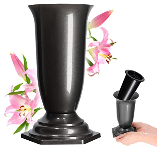 KADAX Vase funéraire en plastique résistant aux intempéries, 15 cm, graphite