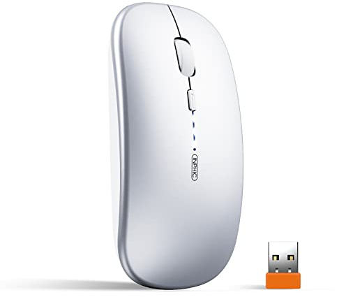 INPHIC Raton inalámbrico, 2.4G Raton inalámbrico Recargable con Receptor USB, 3 Niveles Ajustables De dpi para Computadora PortáTil, Pc, Mac, Computadora, Macbook, Plata