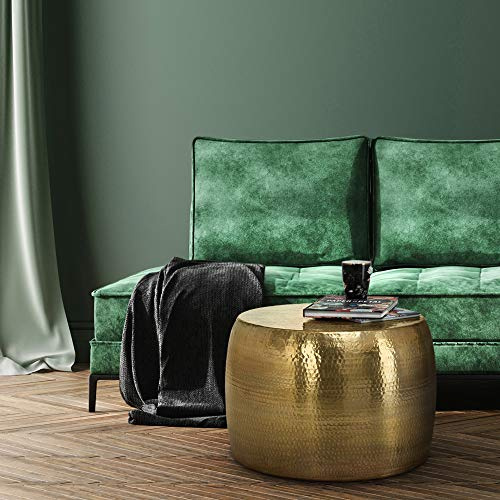 WOMO-DESIGN Couchtisch rund Ø 59x41 cm, Gold, Zylinder, Unikat, handgefertigt aus Aluminium, Hammerschlag Design, Metall Sofatisch, Wohnzimmer Beistelltisch, Flacher Wohnzimmertisch Orient Loungetisch
