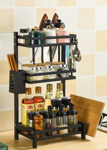 Luchs - Gewürzregal, Küchenregal, Aufbewahrungsregal, Organizer, Gewürzständer, Ständer für Gewürze, Küchenablage, Ordnungssystem, Multifunktions – Aufbewahrungsregal (3 Ebenen mit Zubehör)