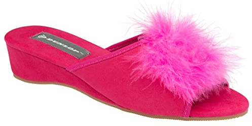 DUNLOP Ladies Famous Boa Jewelled Wedge Heel Mule Slippers UK Size 3,4,5,6,7,8,