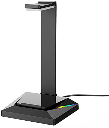 Chillers RGB Headphone Stand with USB Hub Desktop Headset Holder Earphone Hanger Rack with 2.0 USB and Type C Charging Port Extender Cord for Gamer Table PC Accessories, DJ, Christmas Birthday Gifts