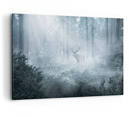 ARTTOR Bilder auf Leinwand 120x80cm Wandbild Wald Tiere - 4667 | Reh Dämmerung Groß XXL Wanddekoration Wohnzimmer Schlafzimmer Küche Wanddeko Wand Kunstdruck Wandkunst Wall Decor ARTTOR