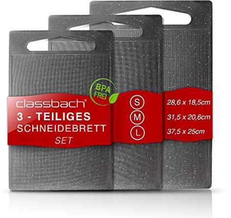 Classbach 3er Schneidebrett-Set Kunststoff | Küchenschneidebrett mit Saftrinne | BPA frei aus PP | Schneidebrettchen Saftrille lebensmittelecht | C-SB 4012 K hellgrau