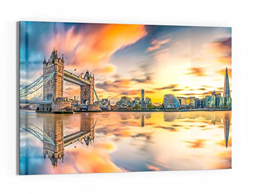DEQORI Glas-Magnettafel | 90x60 cm groß | Motiv Tower Bridge und Themse | Memo-Board aus Glas | Magnetboard inkl. Magnete, Stift & Tuch für Küche & Büro | Tafel magnetisch & beschreibbar