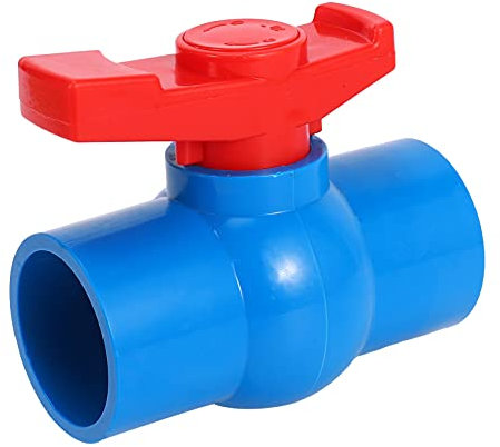 40 mm x 40 mm Vollanschluss roter Griff Hebel U-PVC Kugelhahn blau