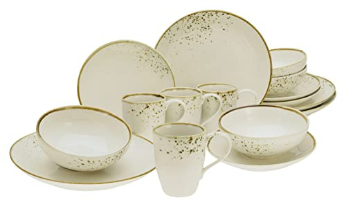 CreaTable, 14699, Serie Nature Collection Natural Living, 16-teiliges Geschirrset für 4 Personen, Kombiservice aus Steinzeug, spülmaschinen- und mikrowellengeeignet, Qualitätsproduktion