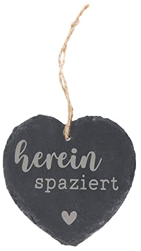 Spruchreif | Kleines Schieferherz mit Gravur | Schieferherz mit Spruch | Schiefertafel in Herzform mit Kordel zum Aufhängen | Wanddeko mit Sprüchen | Schiefer Türschild | Dekoherz | Willkommensschild