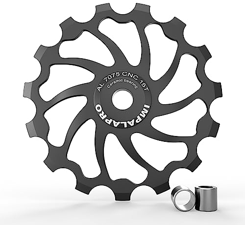 IMPALAPRO Bike - Riemenscheibe 15T/17T AL7075 CNC mit Keramiklagern - Schaltrolle - Umwerfer hinten - Riemenscheibe MTB (15T Schwarz)