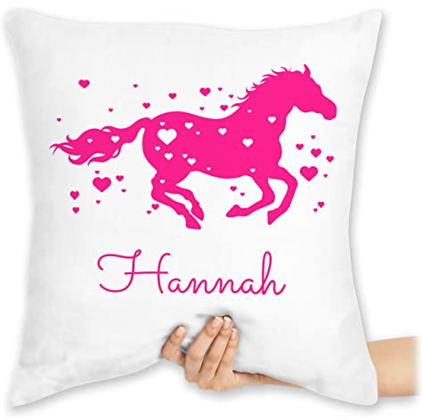 Kissen 40x40 Zierkissen - Pferd - Pferde Geschenk Mädchen - 40 x 40 cm - Weiß - pferdekissen Reiter Horse bezug Name pferdeliebhaber kopfkissen pferdemotiv reiterzubehör REIT pferdezubehör