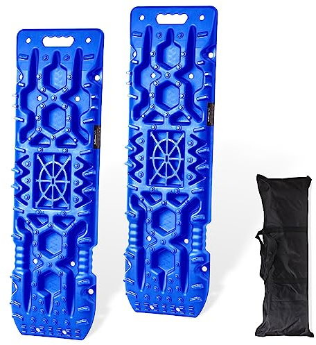 BullPower Offroad-Sandbleche Kunststoff-Anfahrhilfen Schlamm Sand Schnee Recovery Board 10T Reifenleiter Traktionsmatte Gripmatte PKW LKW SUV Geländewagen 10.000 kg mit Aufbewahrungstasche (blau)
