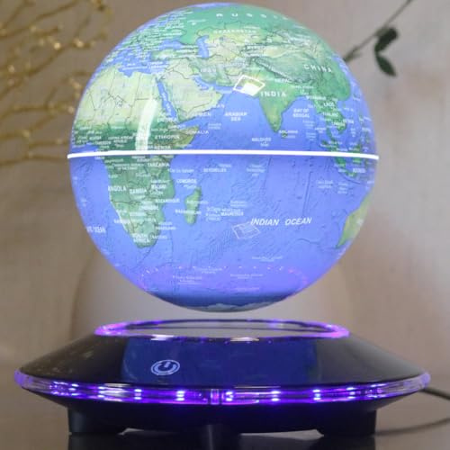 Levitating Globe, Floating Globe 6 Inches, Magnetic Levitation Rotating World Map Globes Lamp with LED Lights for Home Office Decoration, Night Lights Gifts (White Light)