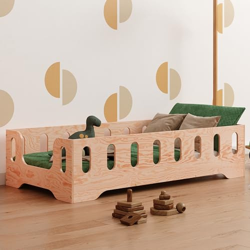 smartwood Bodenbett 80x160 cm mit Rausfallschutz, Holz, TILA 2B | Montessori Kinderbett, Lattenrost belastbar bis 230 kg, FSC-Zertifikat, abgerundete Kanten, Einfache Montage, ab 3 Jahren
