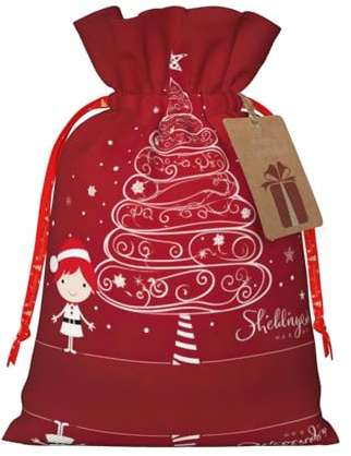 DURAGS Rote Geschenktasche mit Kordelzug für den Weihnachtsbaum, elegante Stoff-Geschenktasche für Weihnachten, ideal für jeden Anlass