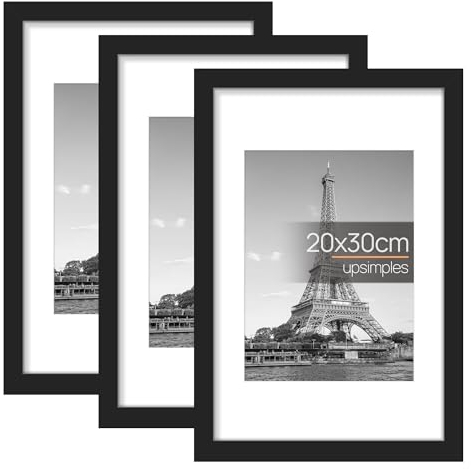 upsimples 3 Pack Bilderrahmen 20x30, Schwarz Rahmen 20x30, Picture Frame für Fotos, Bilder, Poster