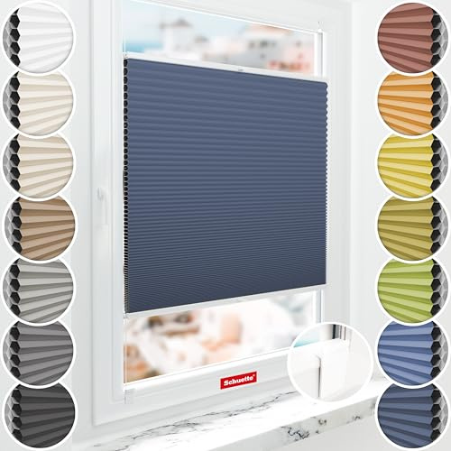 Schuette® Wabenplissee ohne Bohren zum Kleben ● Blackout x Honey ● Arctic Ocean (Dunkelblau) ● 110x120cm (Breite x Höhe) ● Suprafix Klebehalter & Schraubhalter 2in1 ● Bequeme Montage
