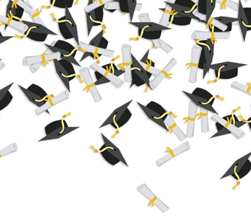 100pcs Graduation Confetti, Graduation Decorations 2026 Confetti Black Gold White Bachelor Hat Diploma Table Scatters Grad Prom Party Decorations Supplies Photography Props
