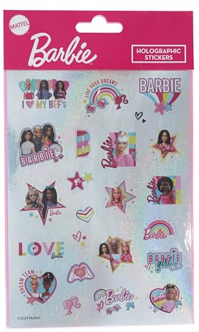Foglio di adesivi olografici Barbie | 23 divertenti adesivi per scrapbooking e artigianato | Adesivi Barbie per ragazze | Articoli di cancelleria e artigianato
