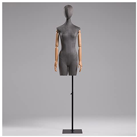 Schaufensterpuppenkörper, Torso, weiblich, Schneiderpuppe mit verstellbarem schwarzen Ständer, Schneiderpuppenmodell für den Einzelhandel mit Kleidung, mit Kopf und Buchenholzgriff