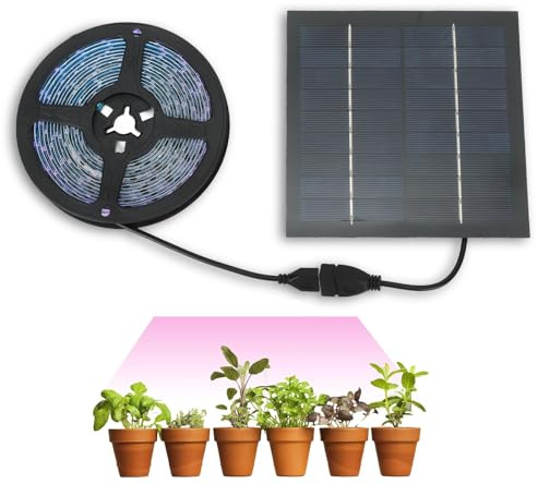 Solar Wachstumslicht, 5W 5V 5A Solarpflanzen Wachstumslichtstreifen 5M Solarbetriebene LED Pflanzen Wachstumslampe Fördert Wachstum Solar LED Pflanzenlampe Grow Light Pflanzenlicht mit Solarpanel
