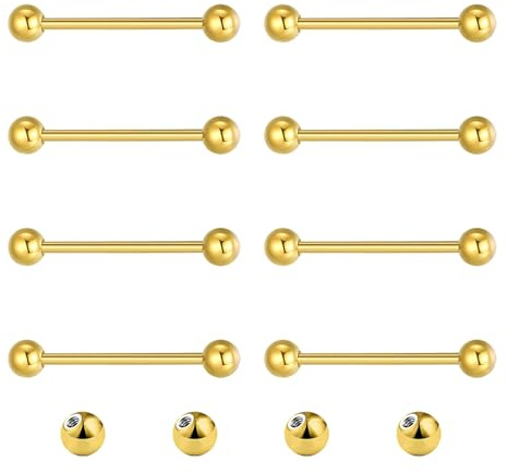 Gojewen 12 pièces piercing langue mamelon acier chirurgical or piercing langue mamelon 16mm