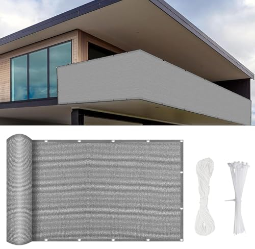 Balkon Sichtschutz Ohne Bohren 150 x 110 cm Blickdichte Wind Uv-Schutz, Sichtschutz Zaun Hdpe, Balcony Privacy Screen, mit Kabelbinder Und Kordel, für Balkon Zaun Garten, Grau