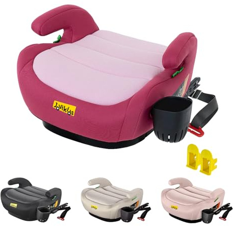 Jovikids Alzador Coche Niño ISOFIX, Normativa R129, Silla Coche Grupo 2 3, con Portavasos, Asiento Elevador coche para Bebé de 125-150cm (de 6 a 12 años), Espuma Adicional (Rosa)