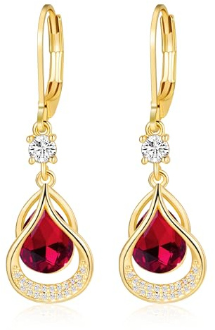 14K Vergoldete/Silber Geburtsstein CZ Tropfen Ohrringe Hängend für Damen | Feine Schmuckstücke Geburtstagsgeschenke Geschenke für Frauen Freundin