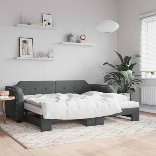 Sufrk Tagesbett Ausziehbar mit Matratzen Dunkelgrau 90x200 cm Tagesbett Ausziehbar Bett Zum Ausziehen Bettgestell Tagesbett Mit Matratze Stoff