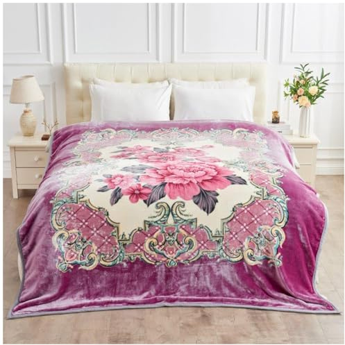 Coperta floreale pesante per dormire (200 x 240 cm) – Coperta reversibile a 2 strati in pile Sherpa da 5 kg, morbida, accogliente, termica e soffice, coperta per adulti – Coperta grande per letto king