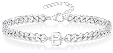 Angelra Pulseras de cadena de eslabones cubanos con inicial de plata para hombres, regalos de Navidad, pulsera de letras significativas para mujeres, regalos únicos para el día del padre para marido