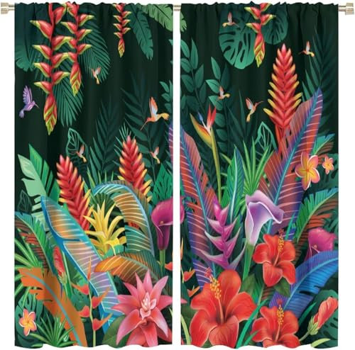 Vorhang Blickdicht 3D Pflanzen Blumen 140X160 cm (B + H) Drucken Muster Ösenschal - 2 Stücke Verdunklungsvorhänge Mit Ösen Kinderzimmer Wohnzimmer Schallschutz Vorhang Verdunkelung Gardinen-680431707