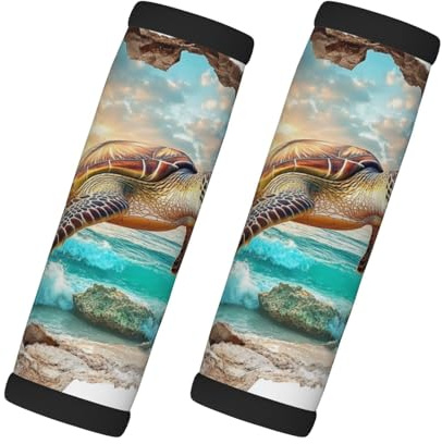 Sea Turtle Running Through Wall Luggage Handle Wrap 2 Pcs 3D Hole Ocean Travel Bag Wraps for Luggage Suitcase Travel Bag Trolley Case Identifiers