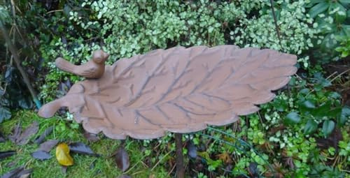 Ascalon Core-Ten Rusty Leaf Design Bird Bath on a Long Stake Garden Ornament 85cm High