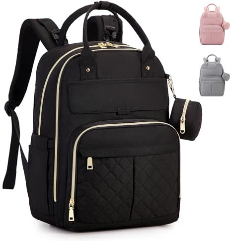 MOONBABY Wickeltasche Rucksack, Baby-Wickeltaschen mit tragbarer Wickelunterlage und Schnullertasche, Schwarz, Modern, klassisch