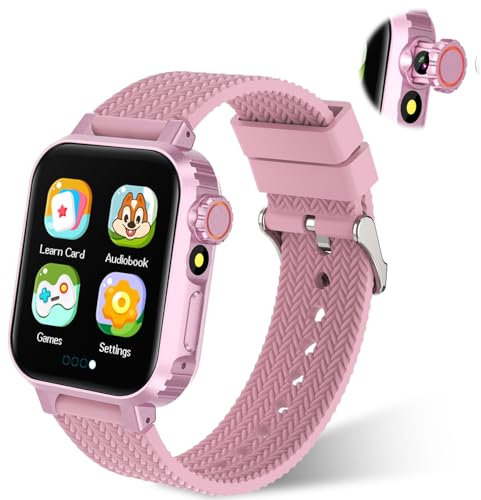 MiracDan Smartwatch Kinder, kinderuhr für 32 Puzzlespiele, mit Taschenlampe, Kamera, 32 Spiele, Musik, Wecker, Schrittzähler, Kinder Smartwatch Kindergeschenke für Teenager ab 5 Jahren(Rosa)