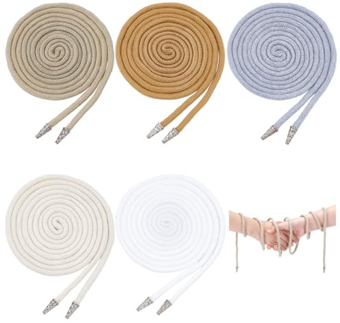 BENECREAT 5 Farben Handfasting Kordel Set Weiß Beige Khaki Braun Grau Klassische Farben Handfasting Kordel Mit Kegel Legierung Perlenkappen Für Hochzeit Keltische Hochzeit Seil Lasso Zeremonie 200cm