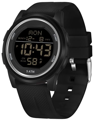 Forrader Montre de sport numérique étanche pour homme avec chronomètre, rétroéclairage LED, alarme, compte à rebours, date
