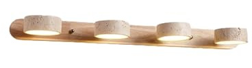 MEDPHZP Applique Murale linéaire en Pierre Naturelle, Style Ferme, en Bois, travertin Jaune, 2, 3 ou 4 Lampes, éclairage de Salle de Bain sur Miroir, éclairage LED Rotatif à 180° (Bois 70 cm)